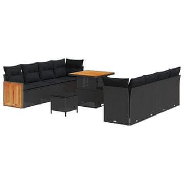 Vidaxl Vrtna sedežna garnitura 11 pcs Črna 80 x 80 x 71 cm poli ratan