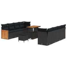 Vidaxl Vrtna sedežna garnitura 11 pcs Črna 90 x 55 x 71 cm poli ratan