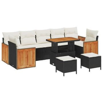 Vidaxl Vrtna sedežna garnitura z blazino 10 pcs Črna in krem