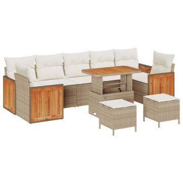 Vidaxl Vrtna sedežna garnitura 10 pcs Bež 90 x 55 x 71 cm poli ratan