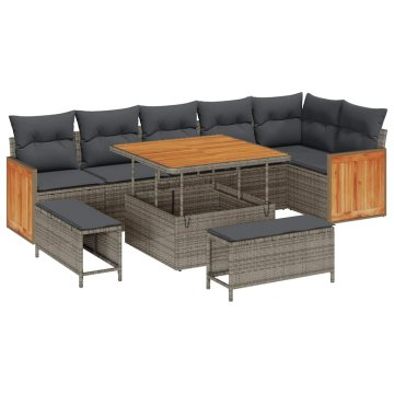 Vidaxl Vrtna sedežna garnitura z blazino 9 pcs Siva 100 x 100 x 71 cm