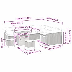 Vidaxl Vrtna sedežna garnitura z blazino 12 pcs Črna 90 x 55 x 71 cm
