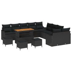 Vidaxl Vrtna sedežna garnitura z blazino 14 pcs Črna 110 x 55 x 71 cm