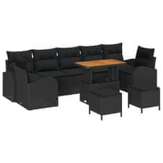 Vidaxl Vrtna sedežna garnitura z blazino 10 pcs Črna 90 x 55 x 71 cm