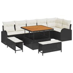 Vidaxl Vrtna sedežna garnitura 9 pcs Črna in krem 100 x 100 x 71 cm