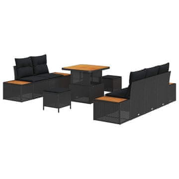 Vidaxl Vrtna sedežna garnitura z blazino 8 pcs Črna 80 x 80 x 71 cm