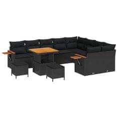Vidaxl Vrtna sedežna garnitura z blazino 12 pcs Črna 80 x 80 x 71 cm
