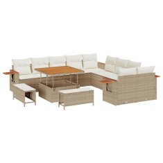 Vidaxl Vrtna sedežna garnitura z blazino 13 pcs Bež Poly ratan