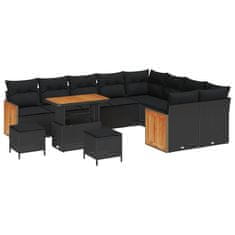 Vidaxl Vrtna sedežna garnitura z blazino 12 pcs Črna 90 x 55 x 71 cm