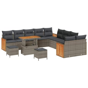 Vidaxl Vrtna sedežna garnitura z blazino 13 pcs Siva 90 x 55 x 71 cm