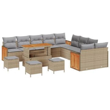 Vidaxl Vrtna sedežna garnitura z blazino 14 pcs bež in svetlo siva
