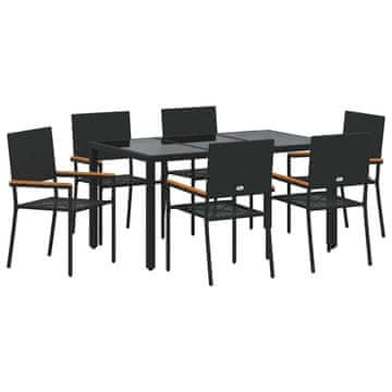 Vidaxl Komplet za jedilnico v vrtu 7 pcs Črna poli ratan