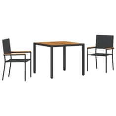 Vidaxl Komplet za jedilnico v vrtu 3 pcs Črna in rjava 90 x 90 x 75 cm