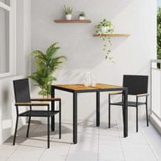 Vidaxl Komplet za jedilnico v vrtu 3 pcs Črna in rjava 90 x 90 x 75 cm