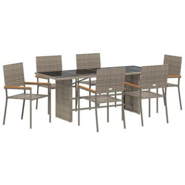 Vidaxl Komplet za jedilnico v vrtu 7 pcs Siva poli ratan