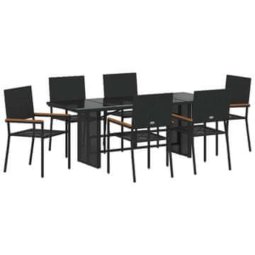 Vidaxl Komplet za jedilnico v vrtu 7 pcs Črna poli ratan