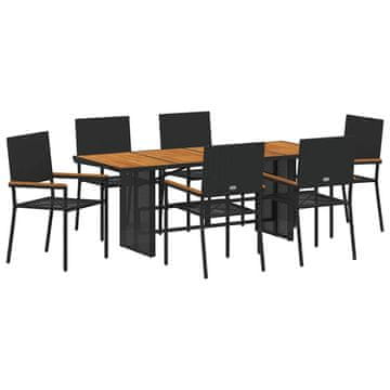 Vidaxl Komplet za jedilnico v vrtu 7 pcs Črna poli ratan