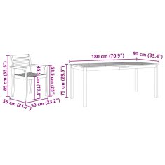 Vidaxl Vrtni jedilni set 7 pcs Naravni 180 x 90 x 75 cm