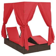 Vidaxl Dvojni ležalnik s streho Rjava 205 x 129 x 200 cm PE ratan
