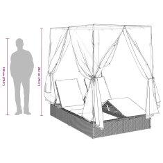 Vidaxl Dvojni ležalnik s streho in zavesami Bež 203 x 128 x 202 cm