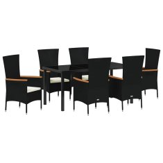 Vidaxl Komplet za jedilnico v vrtu z blazino 7 pcs Črna Poly ratan