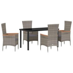 Vidaxl Komplet za jedilnico v vrtu z blazino 5 pcs Siva Poly ratan