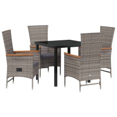 Vidaxl Komplet za jedilnico v vrtu z blazino 5 pcs Siva Poly ratan
