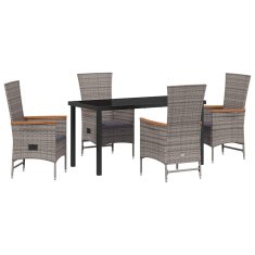 Vidaxl Komplet za jedilnico v vrtu z blazino 5 pcs Siva Poly ratan