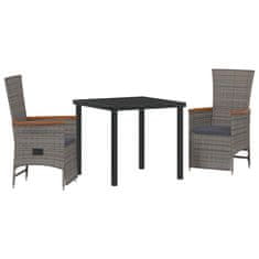Vidaxl Komplet za jedilnico v vrtu z blazino 3 pcs Siva Poly ratan