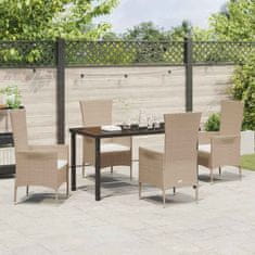 Vidaxl Komplet za jedilnico v vrtu z blazino 5 pcs Bež poli ratan