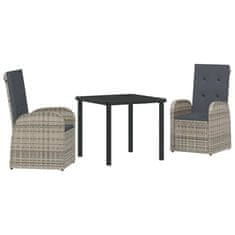 Vidaxl Komplet za jedilnico v vrtu z blazino 3 pcs Siva poli ratan