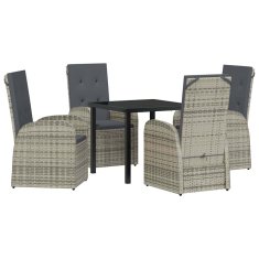 Vidaxl Komplet za jedilnico v vrtu z blazino 5 pcs Siva poli ratan