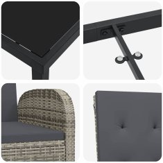 Vidaxl Komplet za jedilnico v vrtu z blazino 5 pcs Siva poli ratan