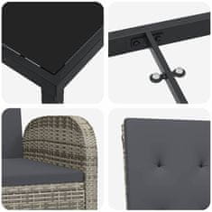Vidaxl Komplet za jedilnico v vrtu z blazino 3 pcs Siva poli ratan