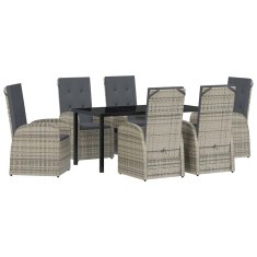 Vidaxl Komplet za jedilnico v vrtu z blazino 7 pcs Siva poli ratan