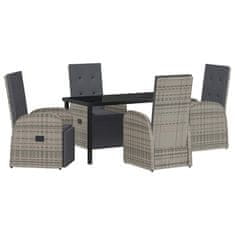 Vidaxl Komplet za jedilnico v vrtu z blazino 5 pcs Siva poli ratan