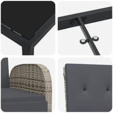 Vidaxl Komplet za jedilnico v vrtu z blazino 3 pcs Siva poli ratan