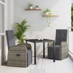 Vidaxl Komplet za jedilnico v vrtu z blazino 3 pcs Siva poli ratan
