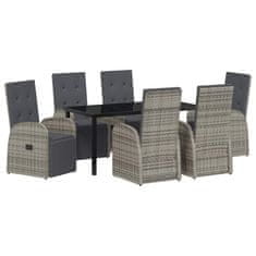 Vidaxl Komplet za jedilnico v vrtu z blazino 7 pcs Siva poli ratan