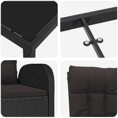 Vidaxl Komplet za jedilnico v vrtu z blazino 3 pcs Črna poli ratan