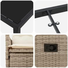 Vidaxl Komplet za jedilnico v vrtu z blazino 7 pcs Bež Poly ratan