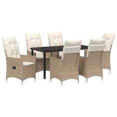 Vidaxl Komplet za jedilnico v vrtu z blazino 7 pcs Bež Poly ratan