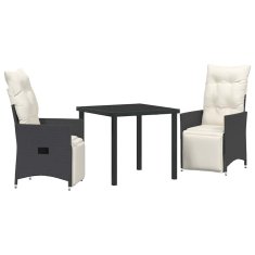 Vidaxl Komplet za jedilnico v vrtu z blazino 3 pcs Črna Poly ratan
