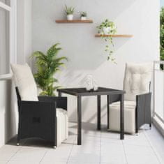 Vidaxl Komplet za jedilnico v vrtu z blazino 3 pcs Črna Poly ratan