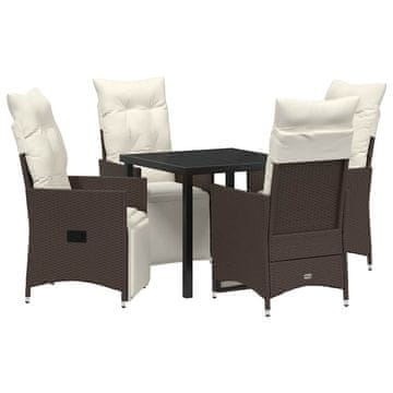 Vidaxl Komplet za jedilnico v vrtu z blazino 5 pcs Rjava Poly ratan