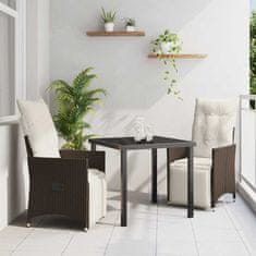 Vidaxl Komplet za jedilnico v vrtu z blazino 3 pcs Rjava Poly ratan