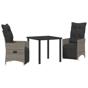 Vidaxl Komplet za jedilnico v vrtu z blazino 3 pcs Siva Poly ratan