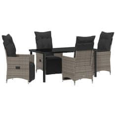 Vidaxl Komplet za jedilnico v vrtu z blazino 5 pcs Siva Poly ratan
