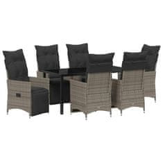Vidaxl Komplet za jedilnico v vrtu z blazino 7 pcs Siva Poly ratan