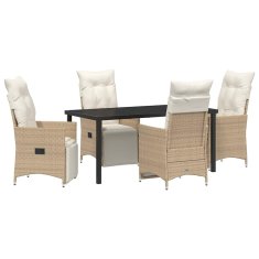 Vidaxl Komplet za jedilnico v vrtu z blazino 5 pcs Bež Poly ratan